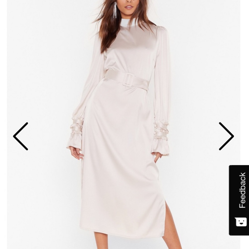 Long sleeve satin midi shift dress
